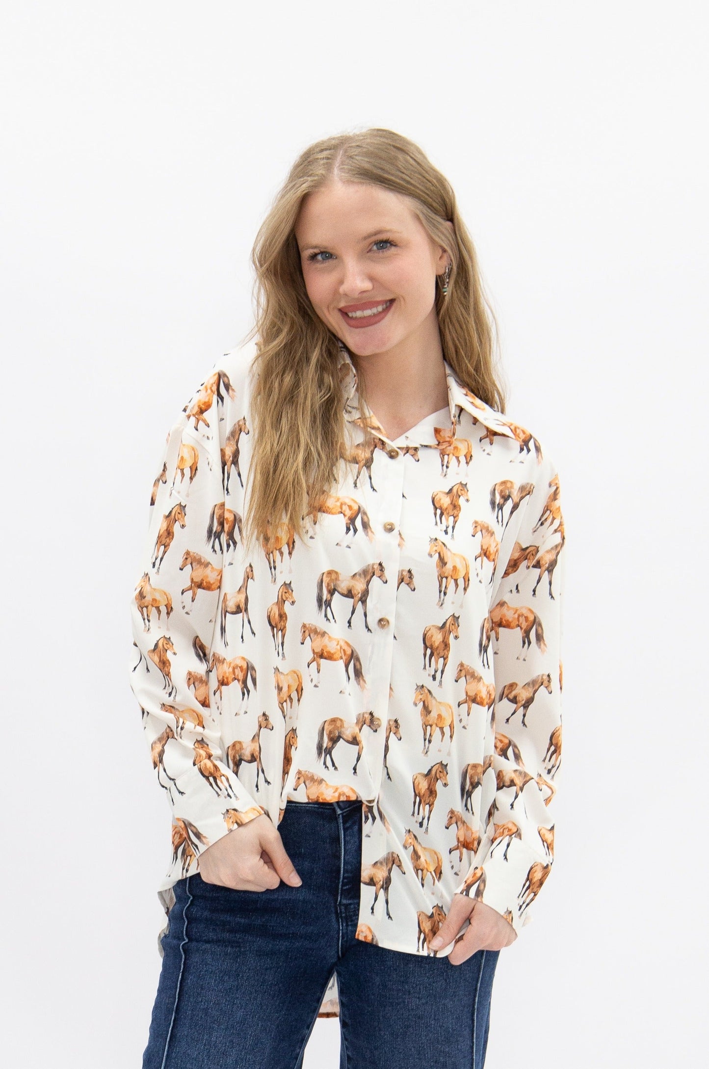 Kathryn Button-Up, Horse Print