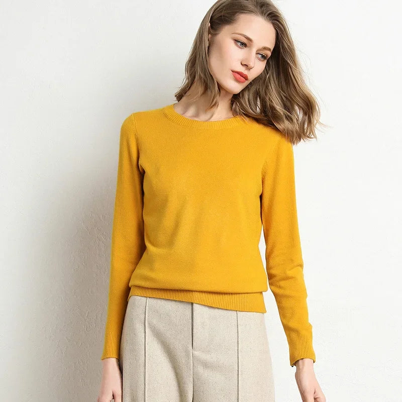 Slim O-Neck Cashmere Wool Blend Sweater