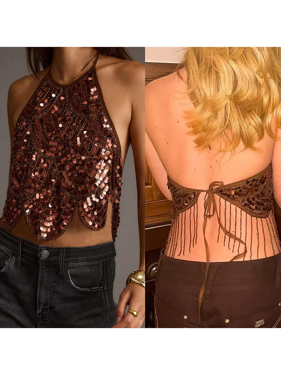 Backless Sequined Top