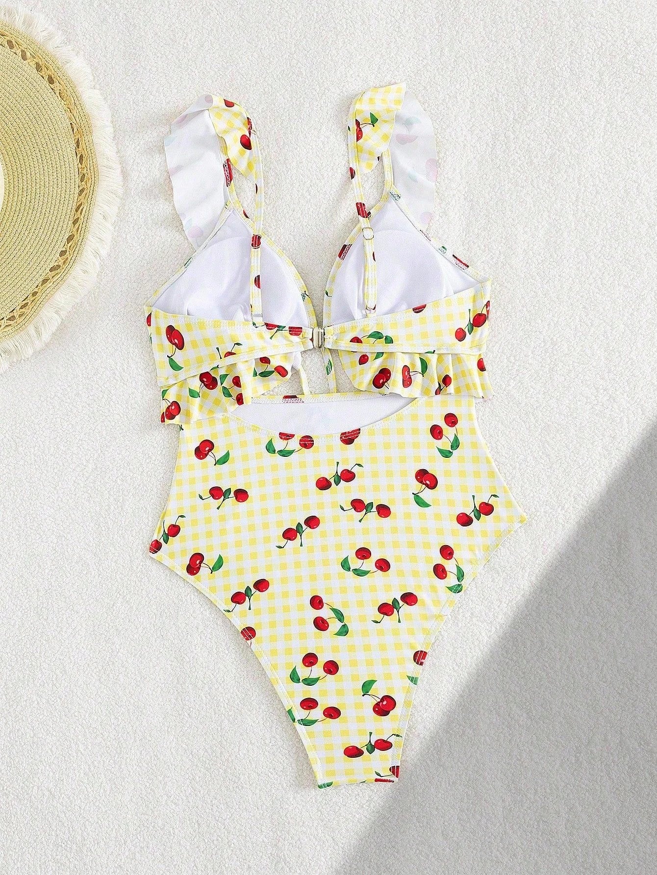 Vintage Pink Starberry Print One Piece Swimsuit