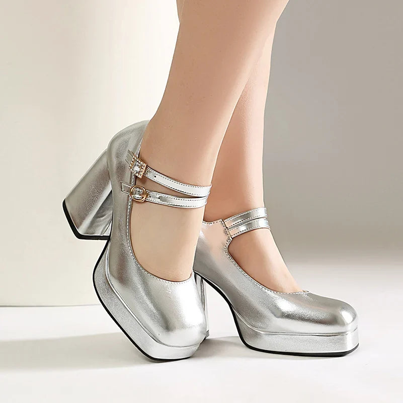 Platform Mary Jane Chunky Block High Heels