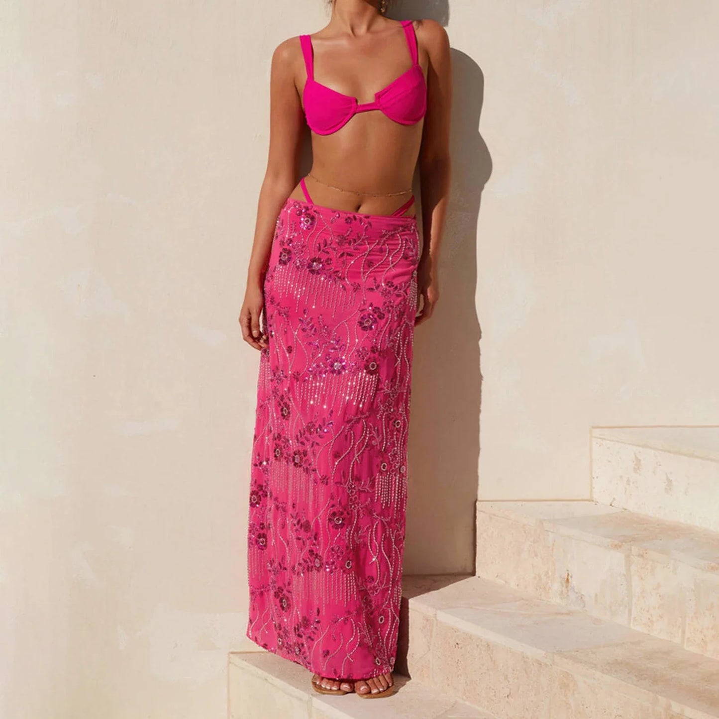 Elegant Beading Sequined Long Skirt