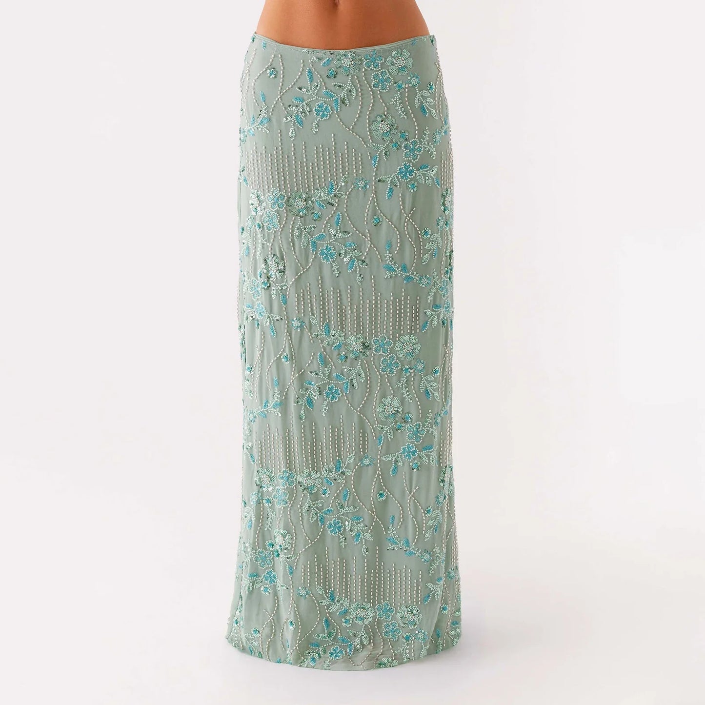Elegant Beading Sequined Long Skirt