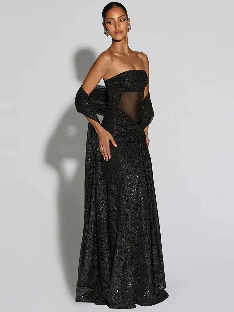 Sparkle Strapless Ruched Long Party Dress