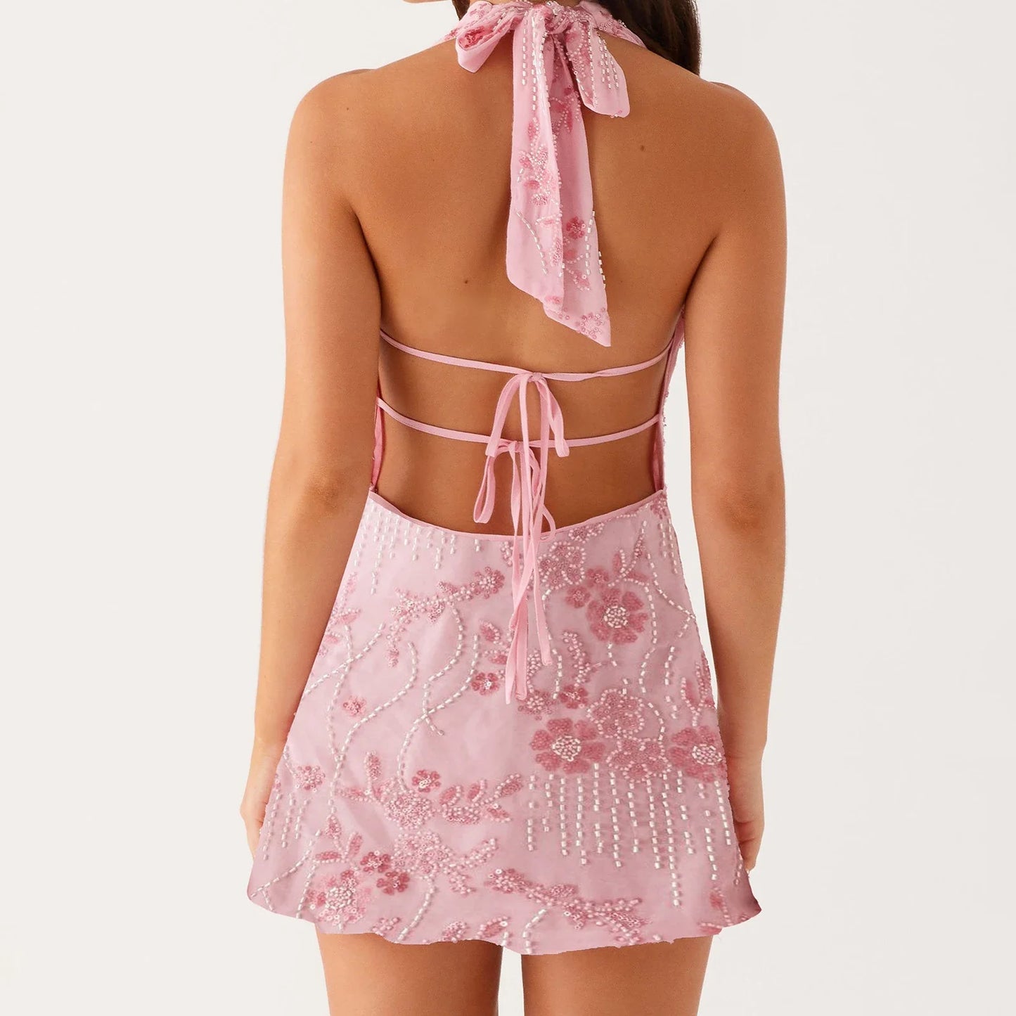 Glitter Halter Mini Dress
