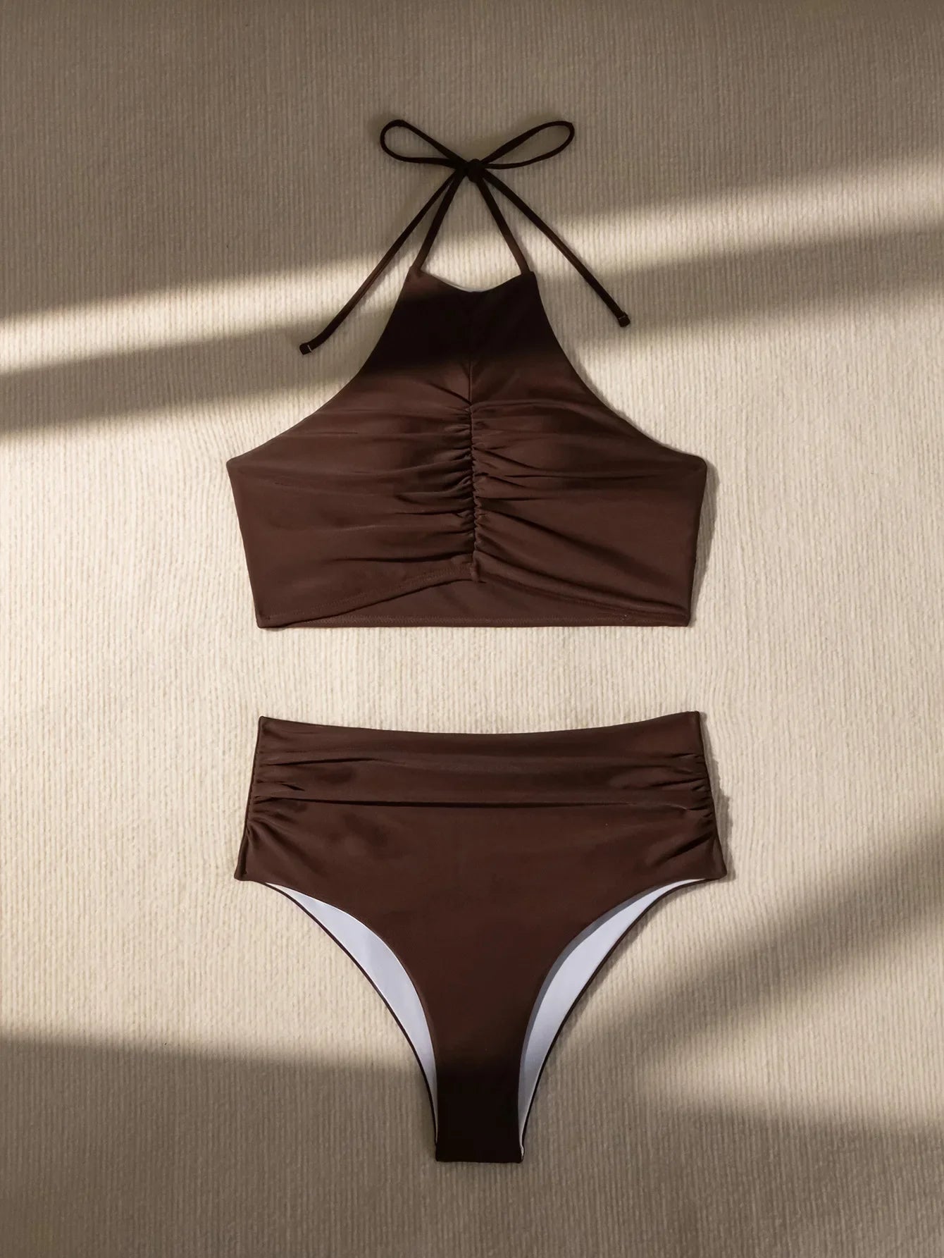 2026 Halter Wrinkled High Neck Swimsuit