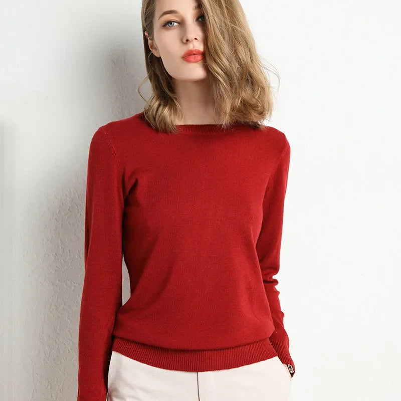 Slim O-Neck Cashmere Wool Blend Sweater