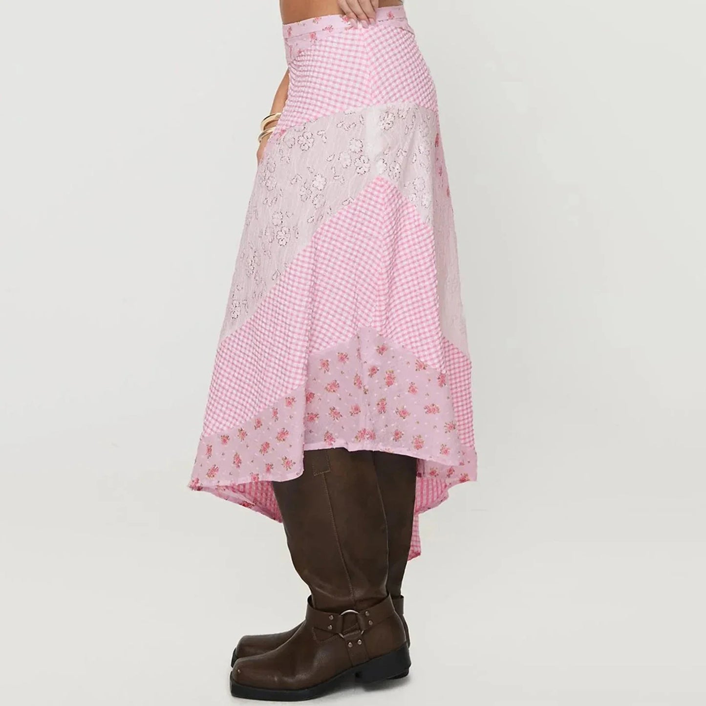 Lace Flowy Midi Skirt Vintage Low Waist