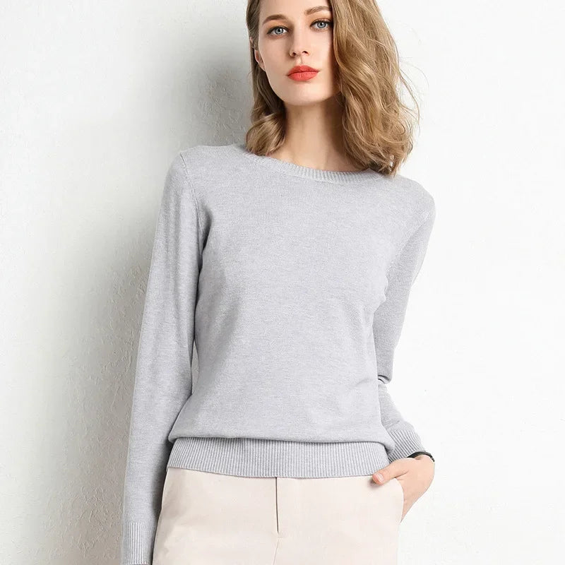 Slim O-Neck Cashmere Wool Blend Sweater