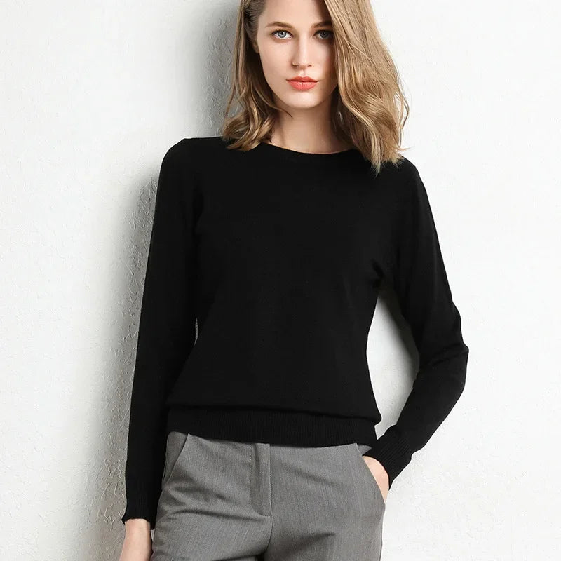 Slim O-Neck Cashmere Wool Blend Sweater