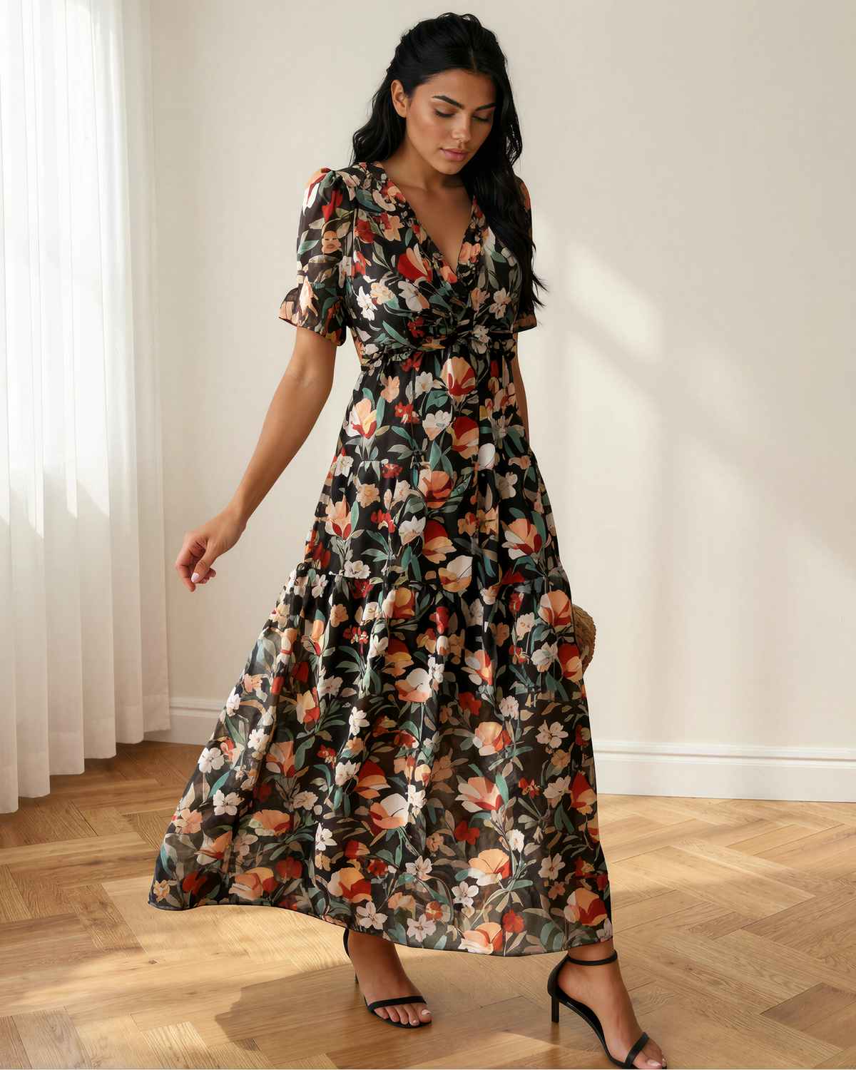 Haisley V Neck Short Sleeve Maxi Dress