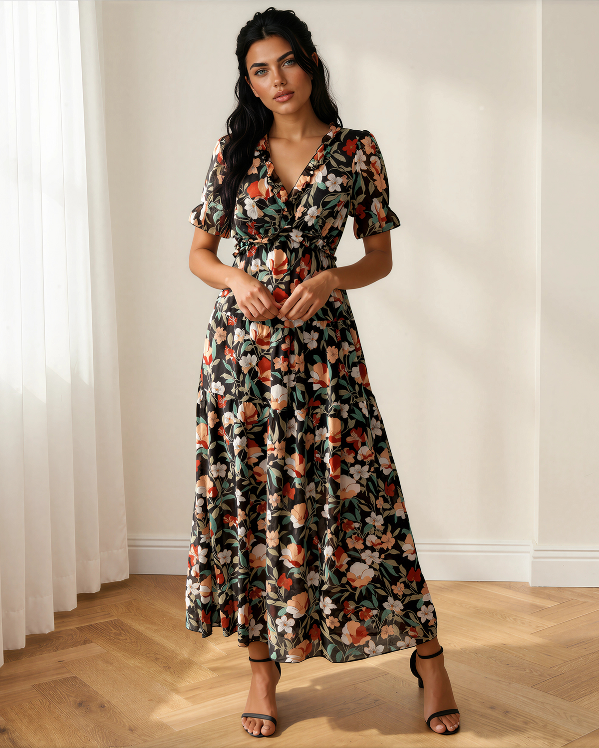 Haisley V Neck Short Sleeve Maxi Dress