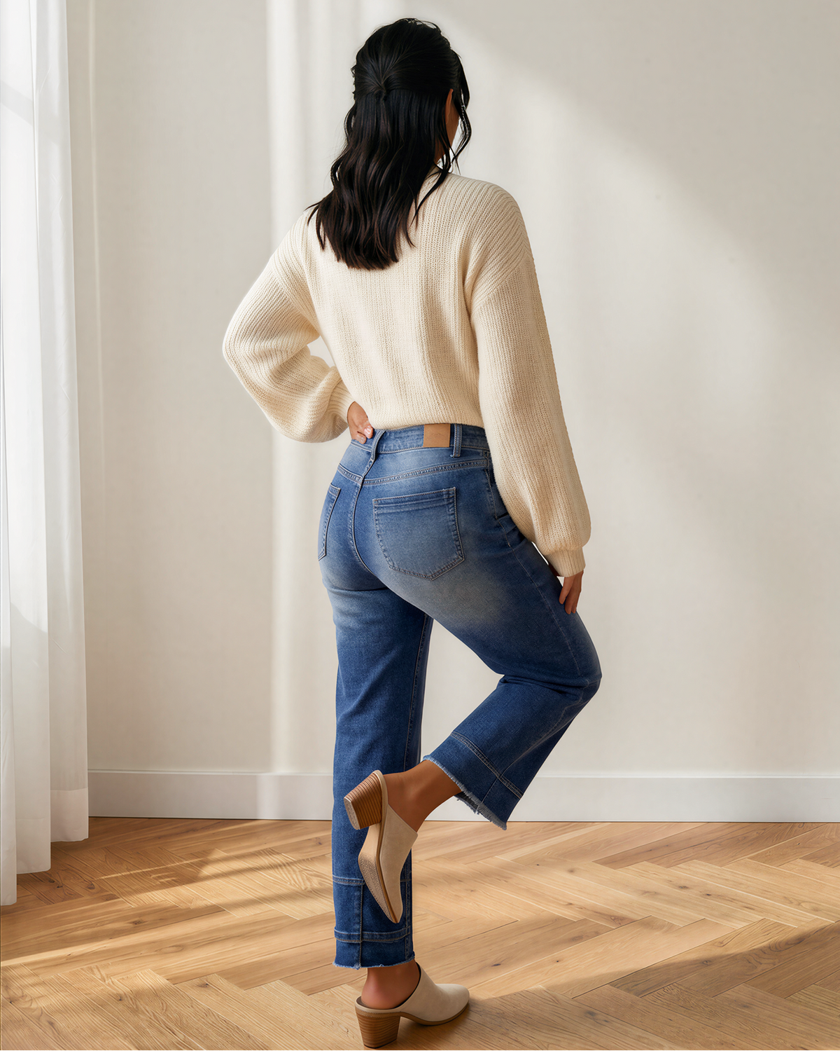 Charlie Seam Detail Raw Hem Ankle Length Jeans