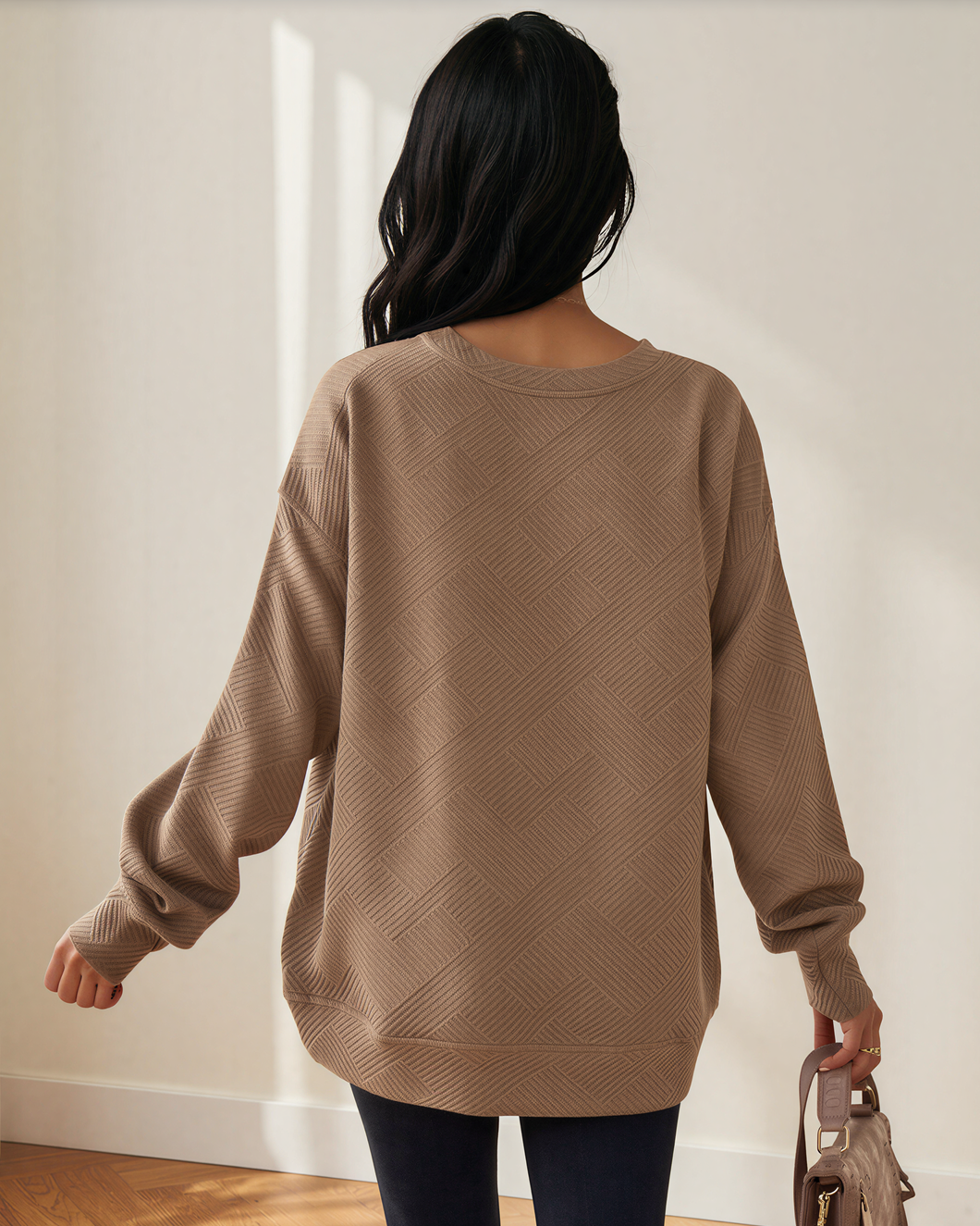 Brynn Textured Round Neck Drop Shoulder Pullover Sweatshirt