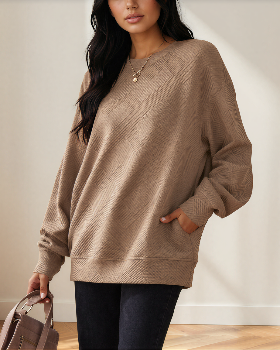 Brynn Textured Round Neck Drop Shoulder Pullover Sweatshirt