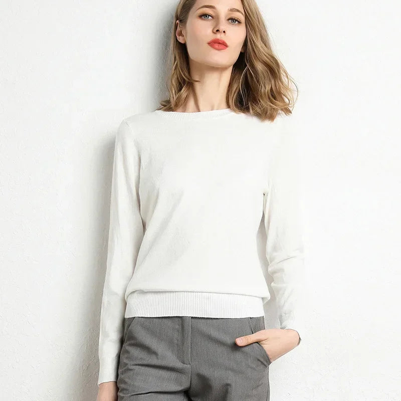 Slim O-Neck Cashmere Wool Blend Sweater