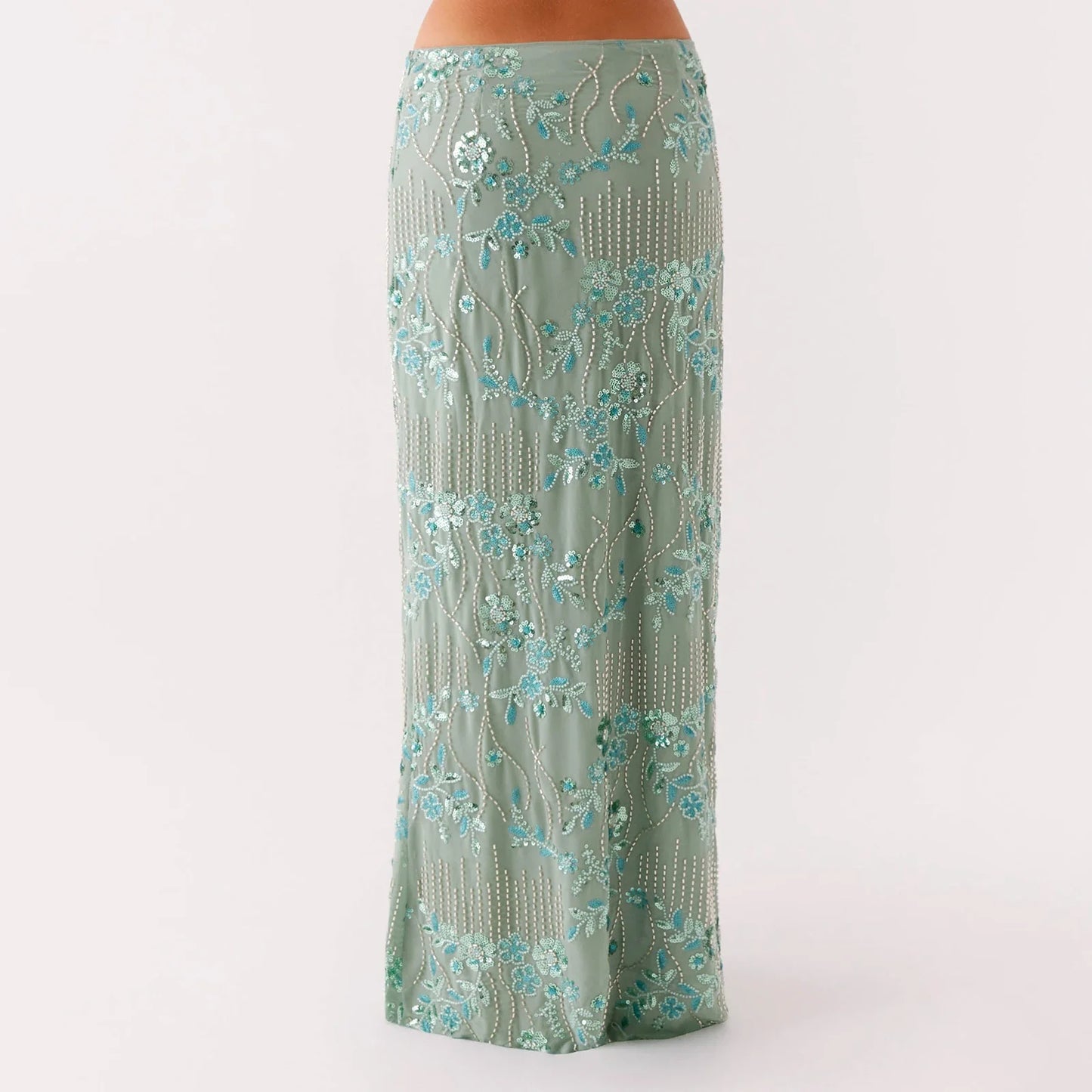 Elegant Beading Sequined Long Skirt