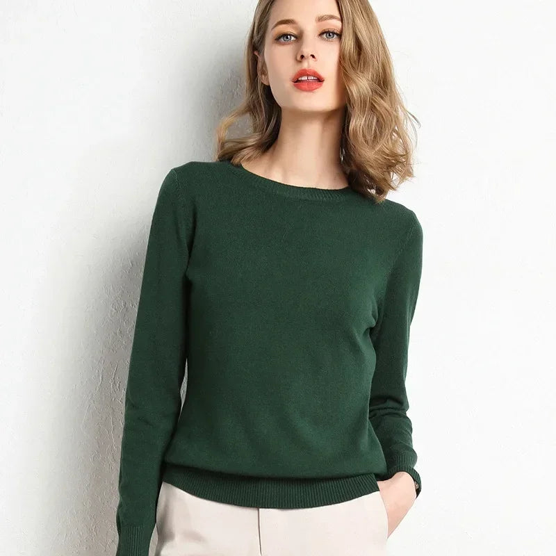 Slim O-Neck Cashmere Wool Blend Sweater