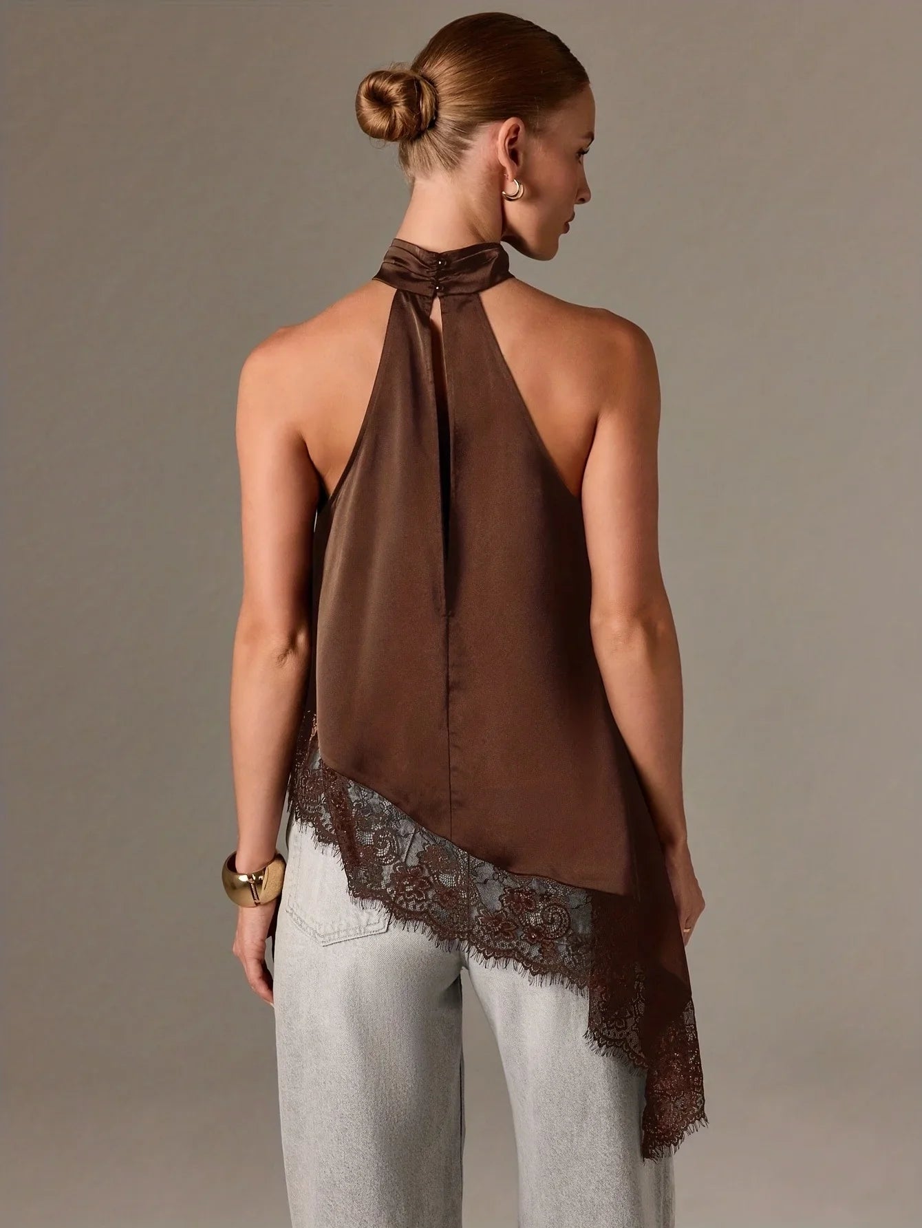 Autumn Asymmetrical High-Neck Backless Halter Neck Top