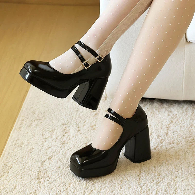 Platform Mary Jane Chunky Block High Heels
