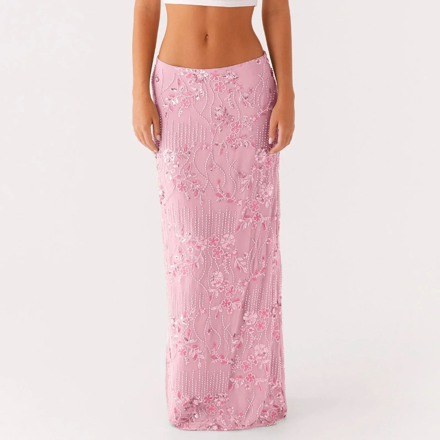 Elegant Beading Sequined Long Skirt