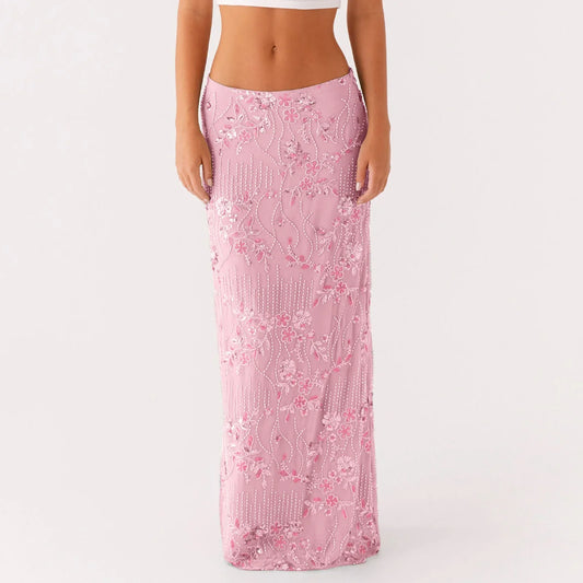 Elegant Beading Sequined Long Skirt