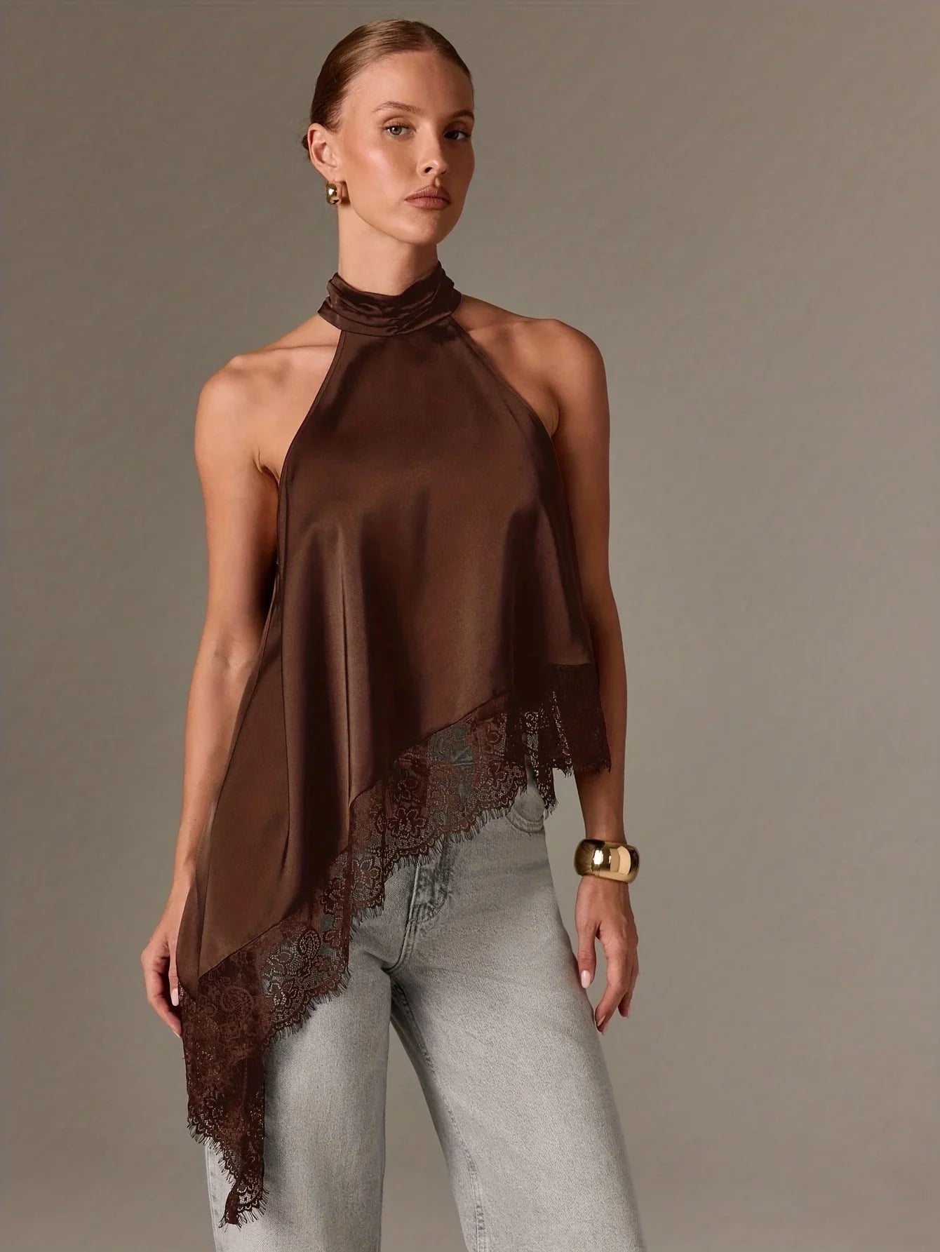 Autumn Asymmetrical High-Neck Backless Halter Neck Top
