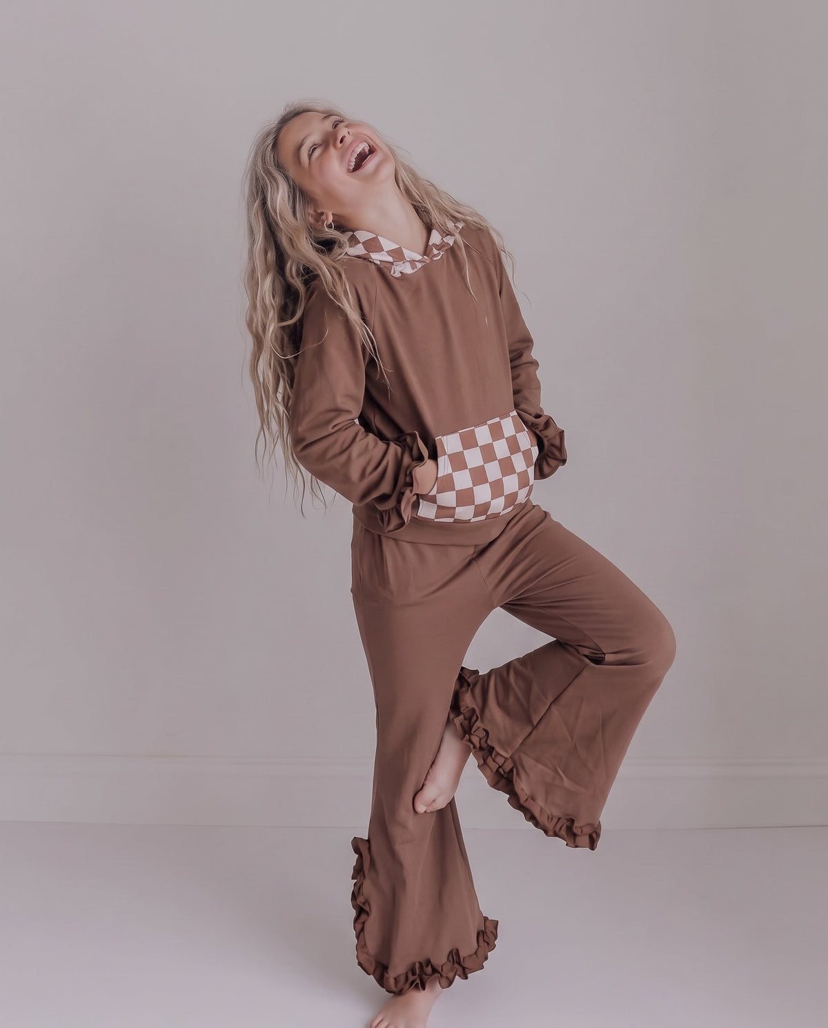Chocolate Check Hooded Set