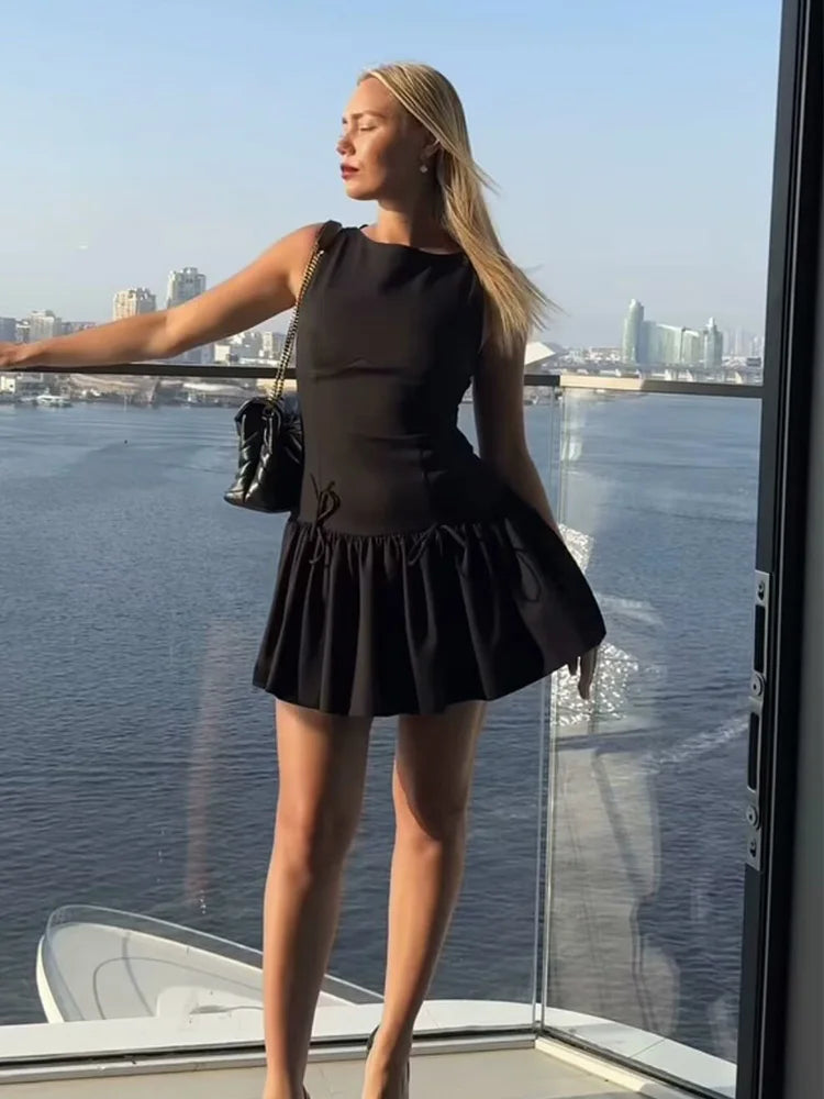 Bowknot Pleated Tank Short Dress