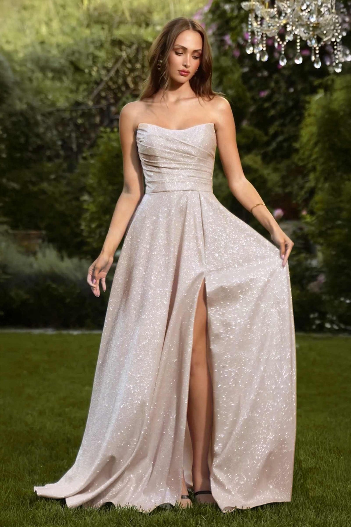 Strapless Glitter A-Line Gown