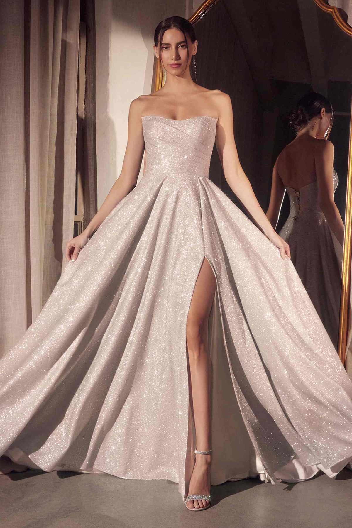 Strapless Glitter A-Line Gown