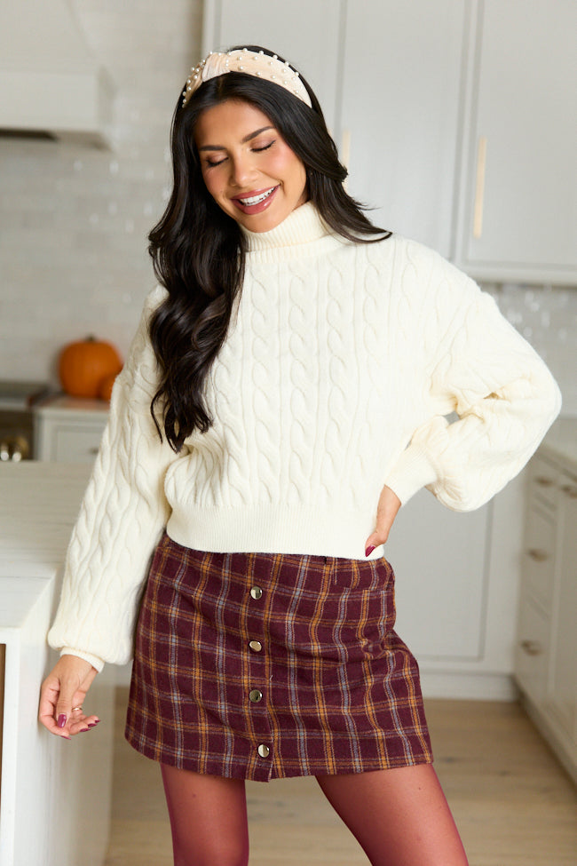 Feels Like Home Ivory Cable Knit Turtleneck Sweater