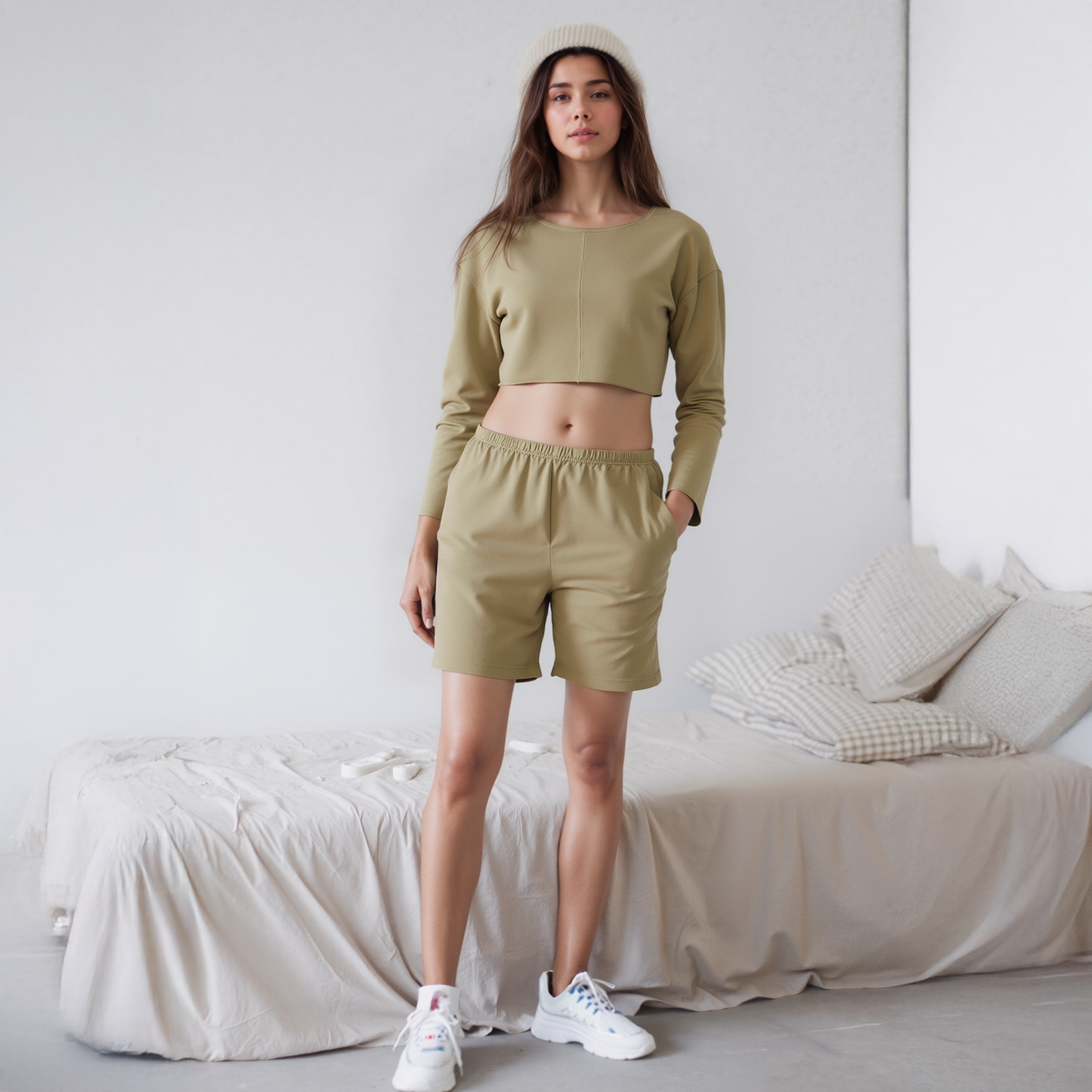 Cropped Scoop Neck Terry Sweatshirt