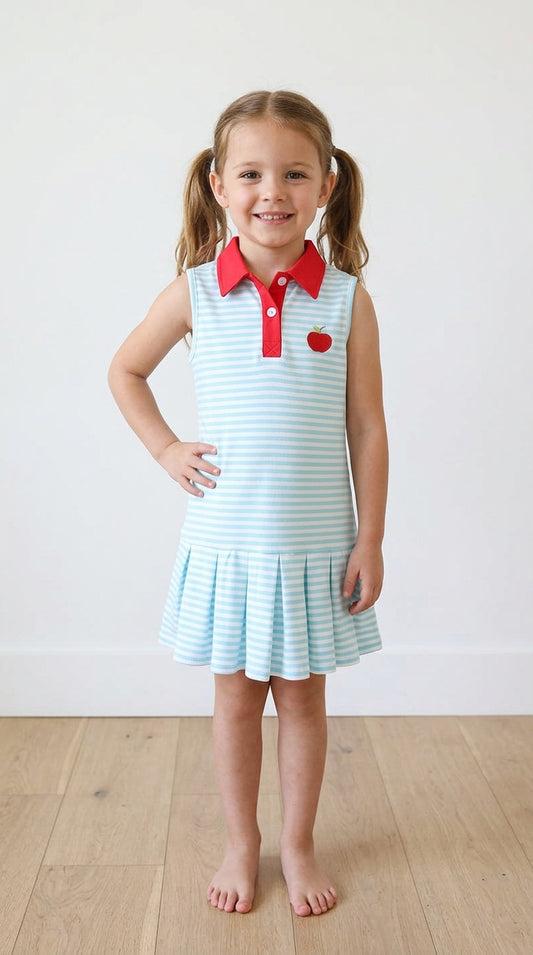 Bow Collar Apple Embroidery Dress