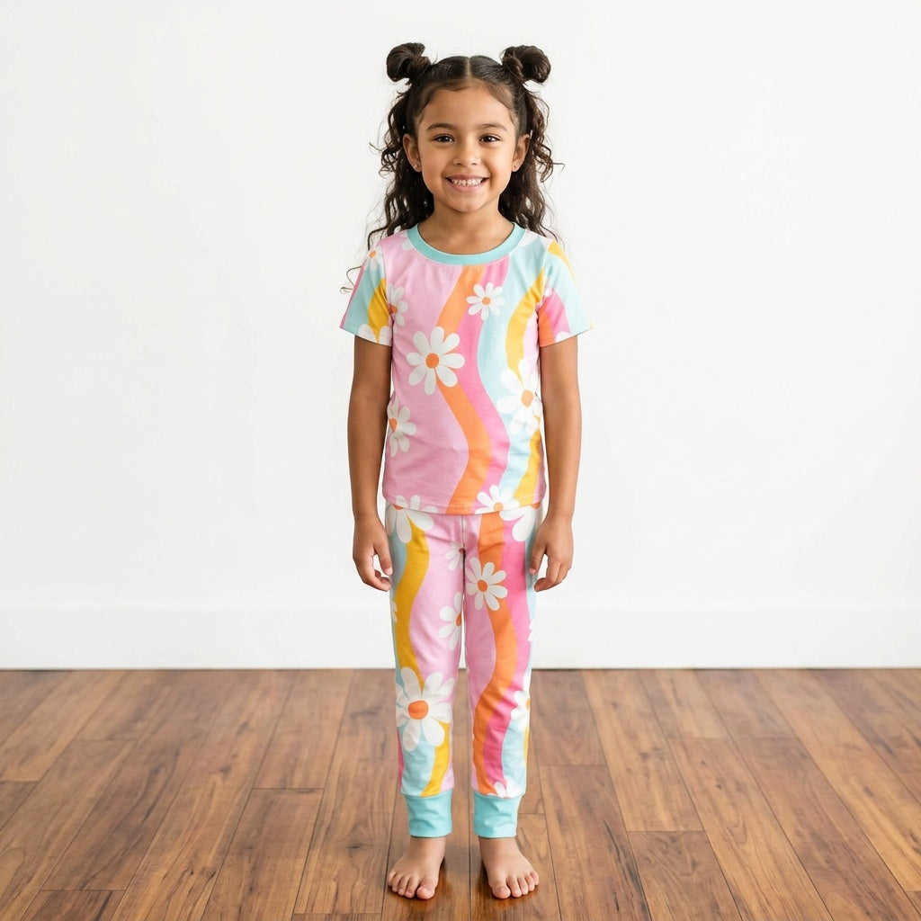 Short sleeves floral shirt pants girls pajamas
