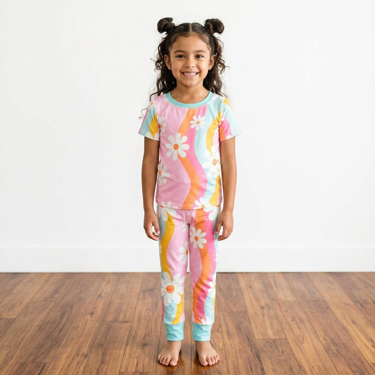 Short sleeves floral shirt pants girls pajamas