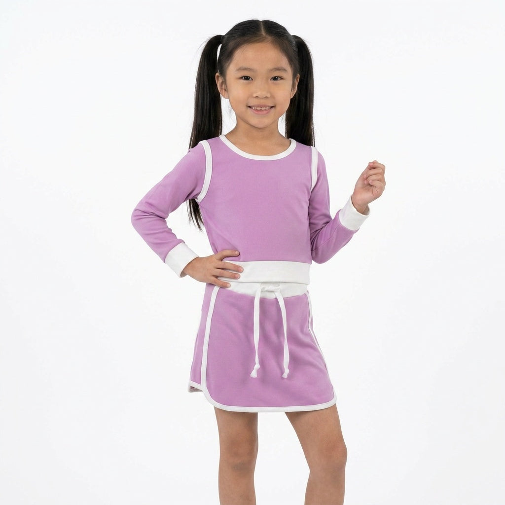 Long sleeves solid top skirt kids girls active outfits