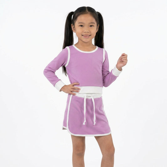 Long sleeves solid top skirt kids girls active outfits