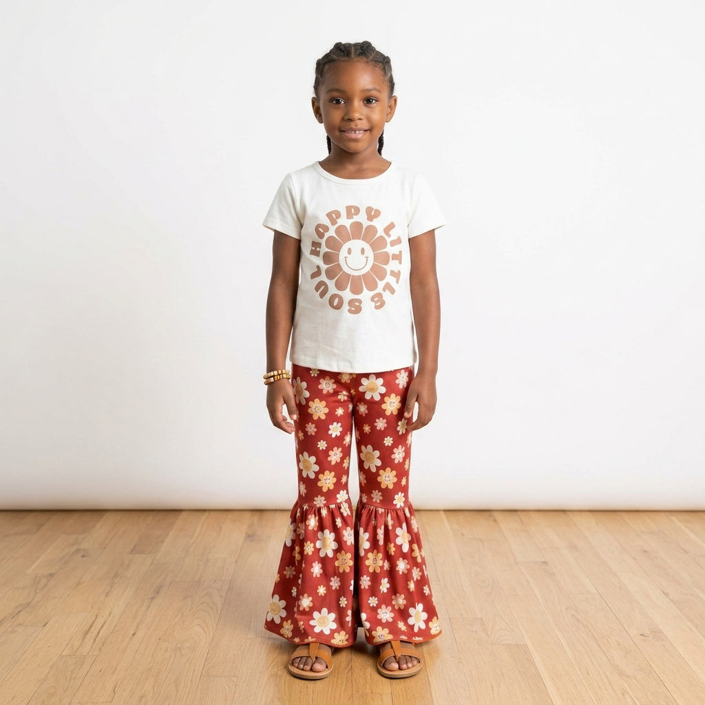 Happy little soul top floral bell bottom pants girls clothing set