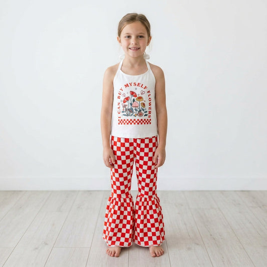 Flowers halter top plaid bell bottom pants girls outfits