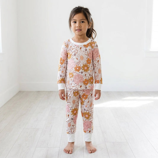 Floral long sleeves baby girls fall pajamas