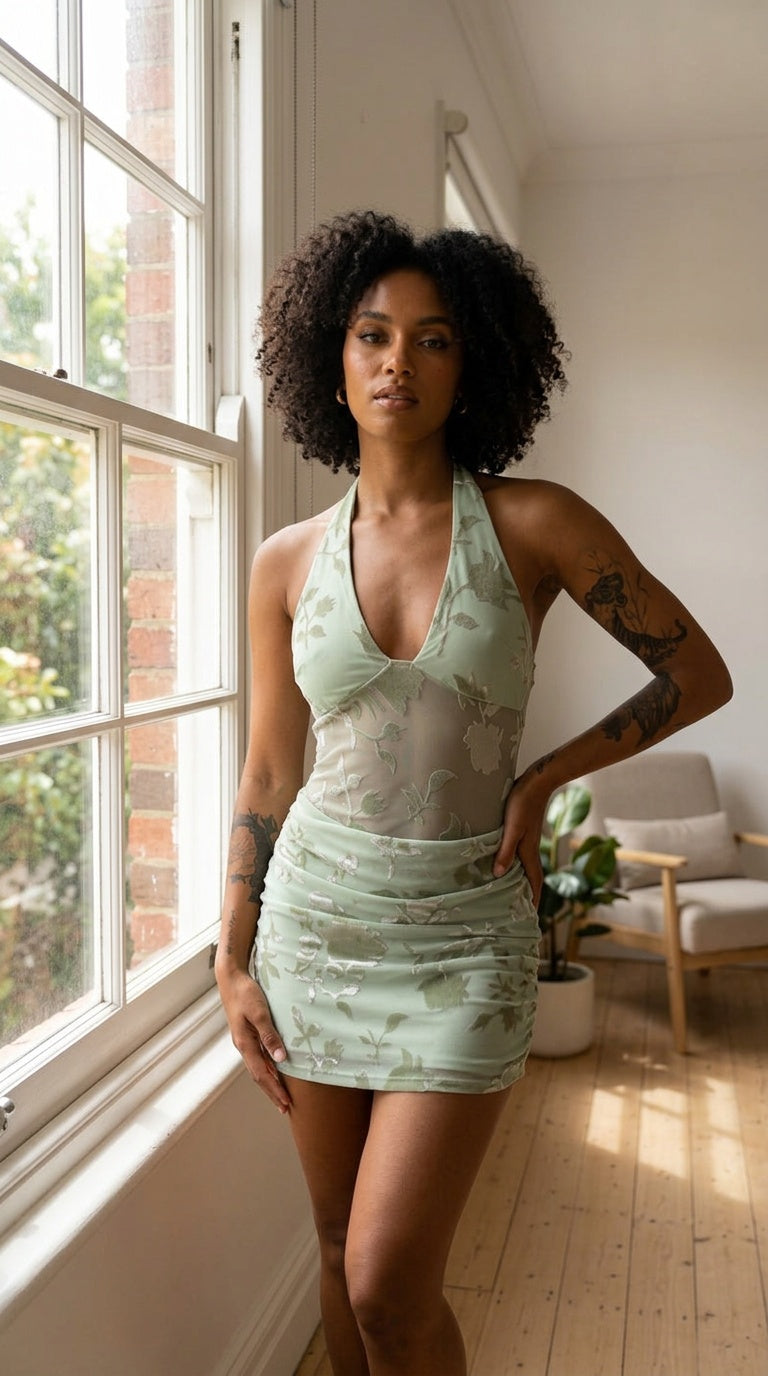 Halter Lace up Velvet Short Dress