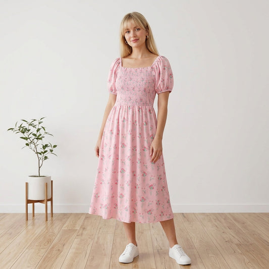 Pink Floral Smocked Dress