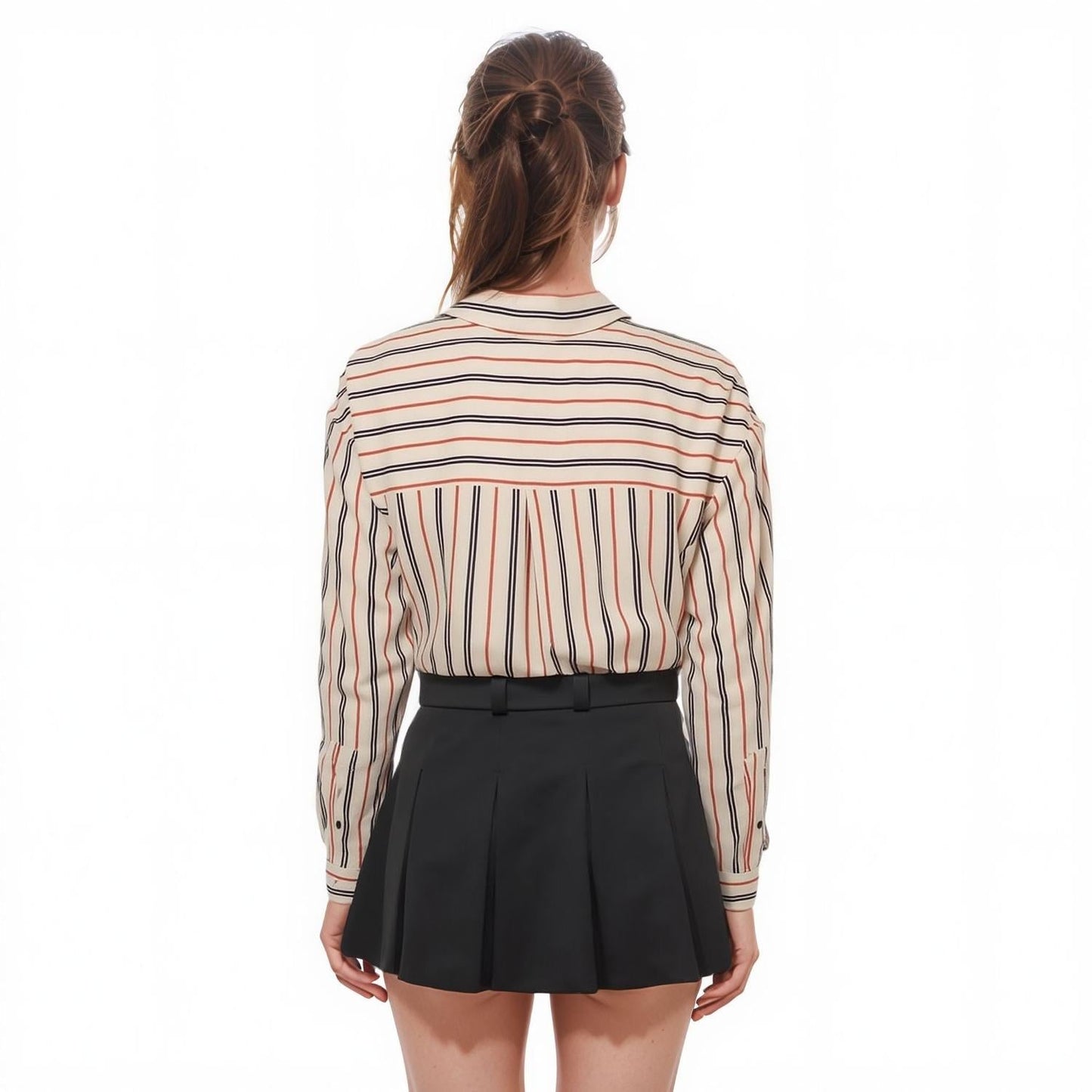Pleione Women's Button Up Multi Stripe Shirt in Multi Stripe