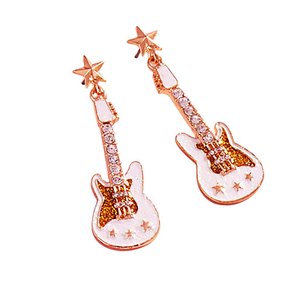 Stone Embellished Glittered Enamel Guitar Dangle Earrings