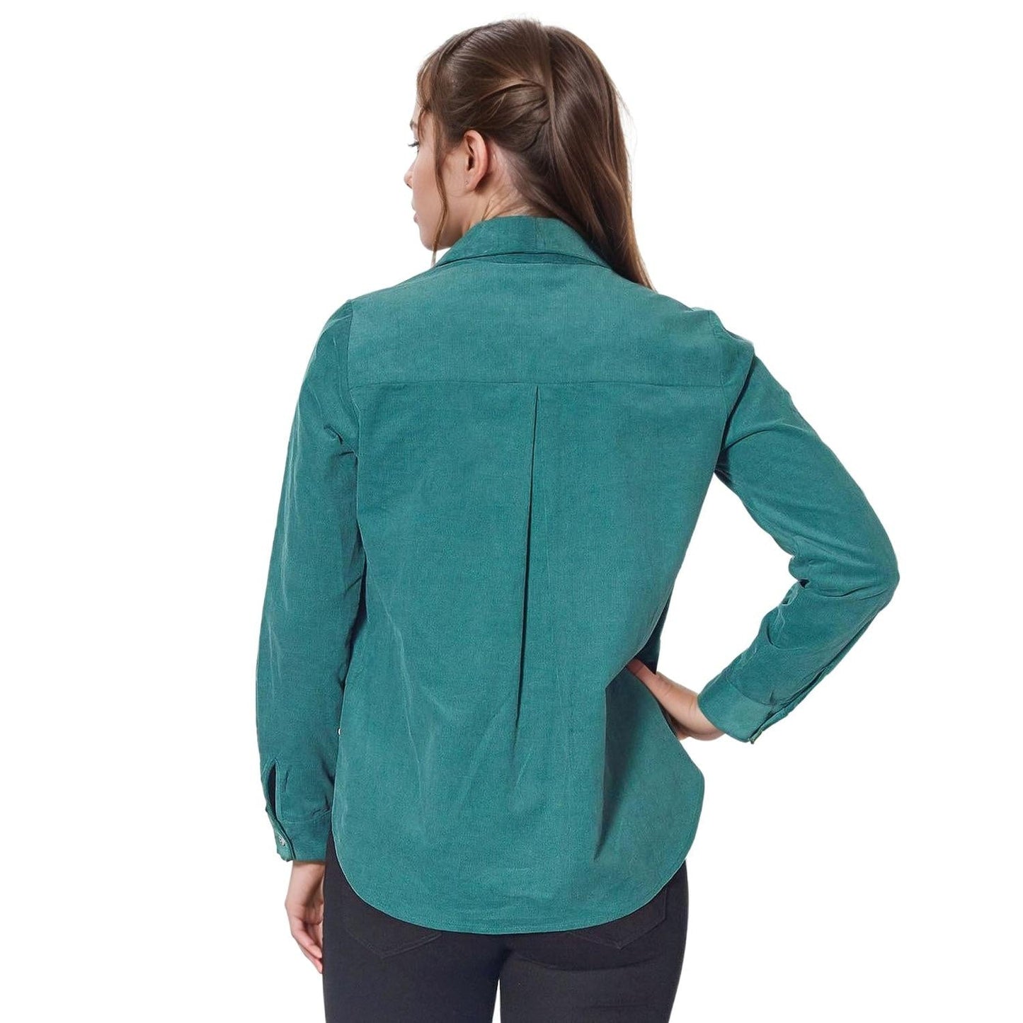 Pleione Women's Button Up Corduroy Shirt in Teal