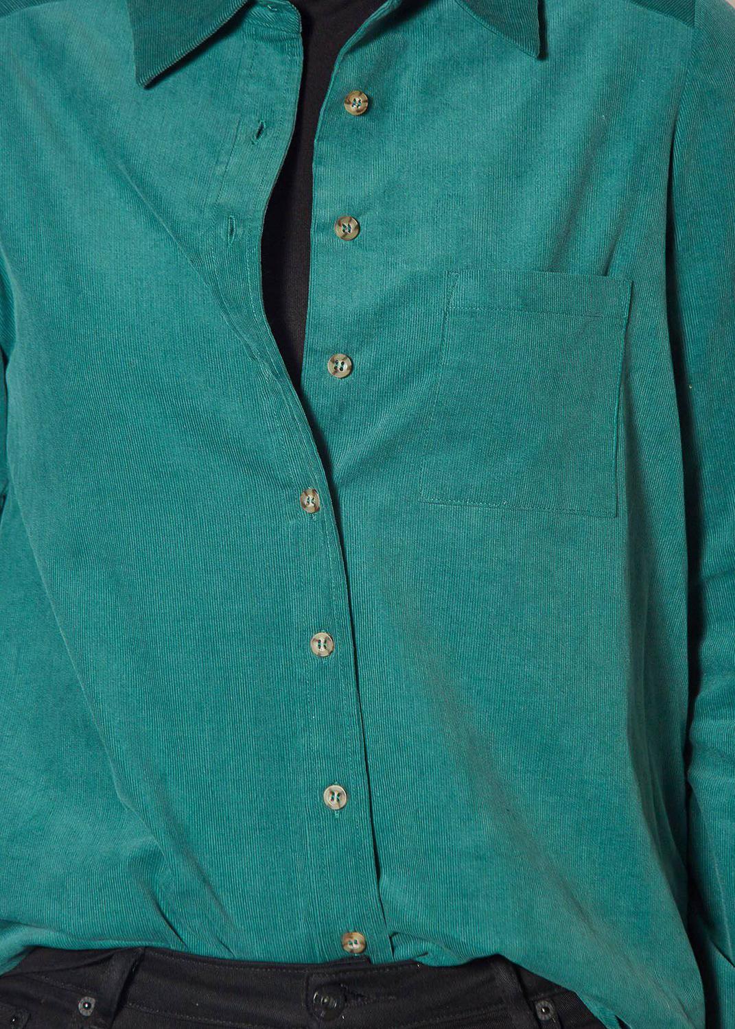 Pleione Women's Button Up Corduroy Shirt in Teal