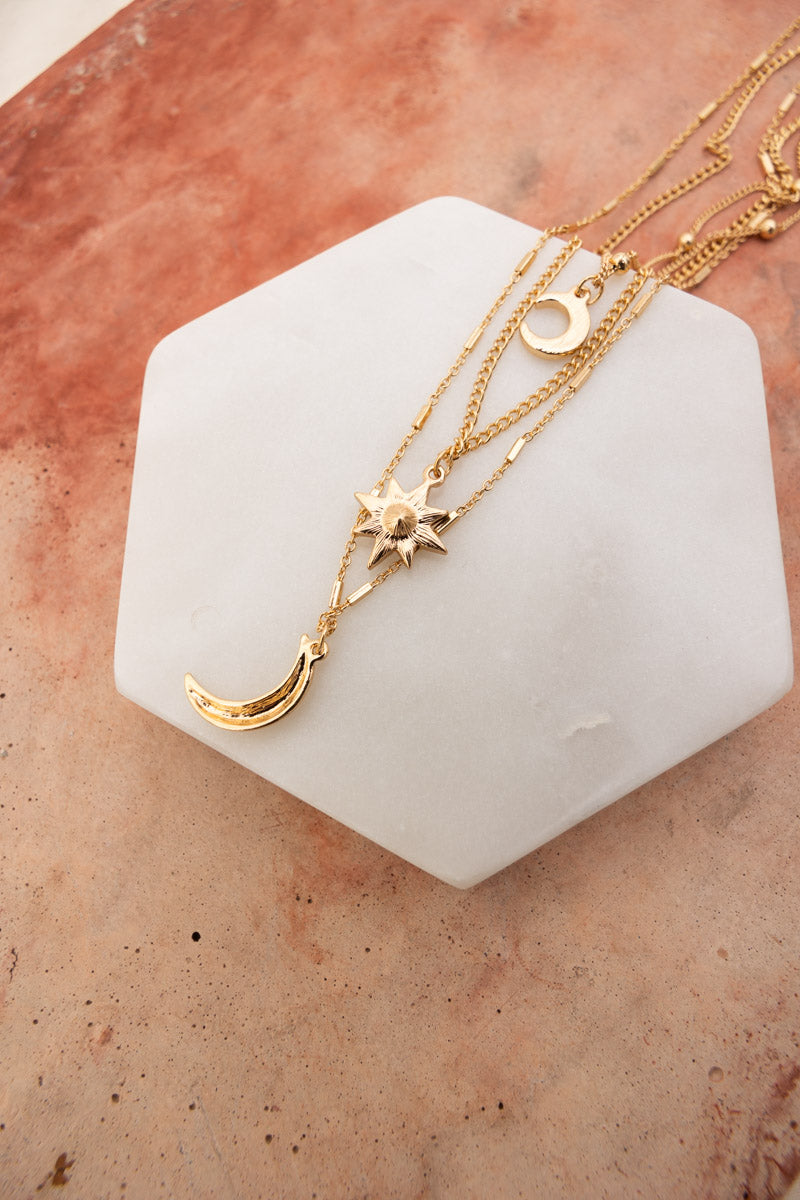 Celestial Layered Necklace - Moon and Star Charms 🌜✨ Leto Collection
