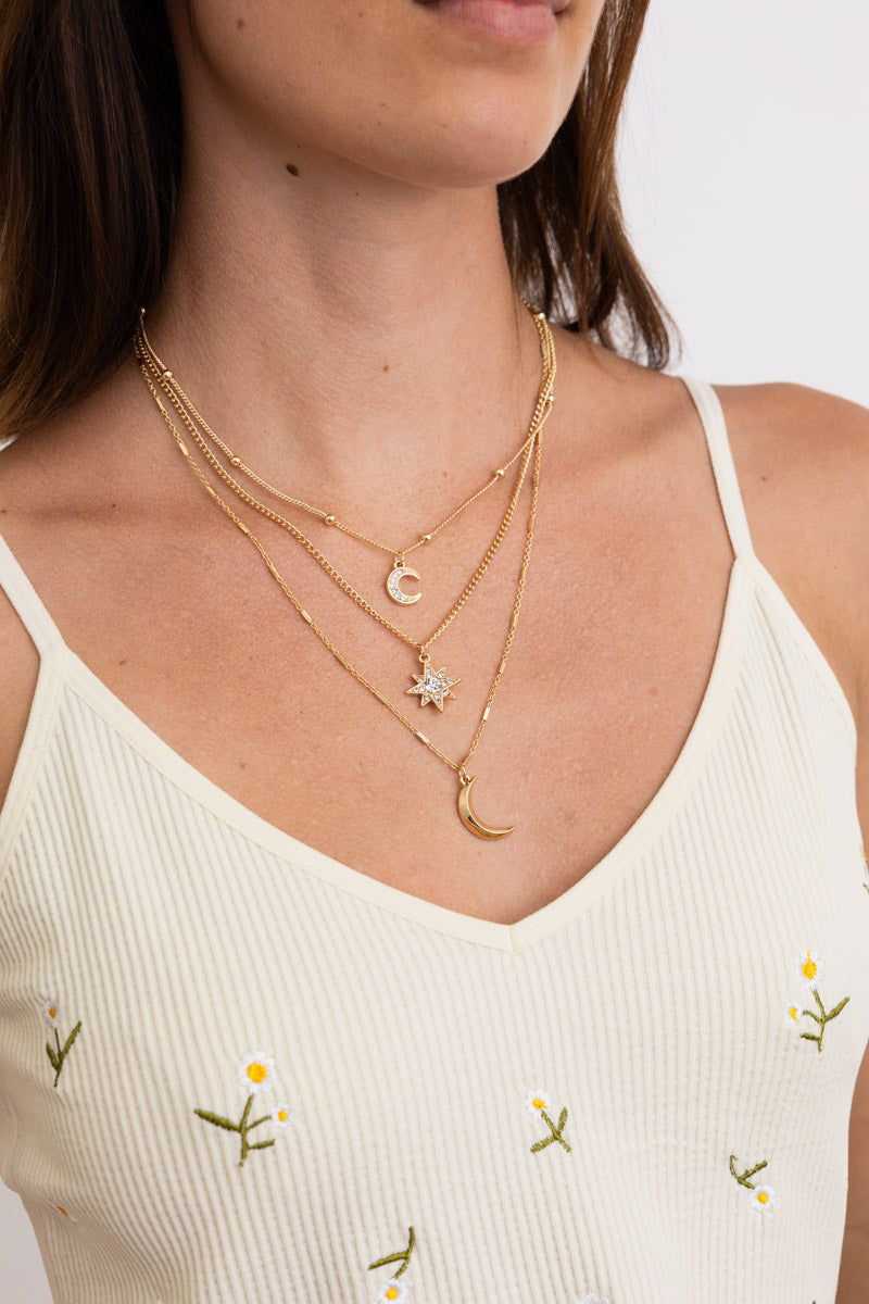 Celestial Layered Necklace - Moon and Star Charms 🌜✨ Leto Collection