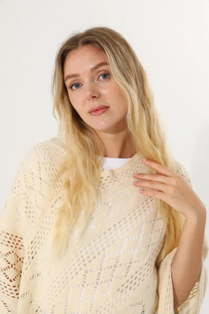 Hollow Knit Tassel Triangle Poncho Lightweight Shawl Wrap 🧶✨ Leto Collection